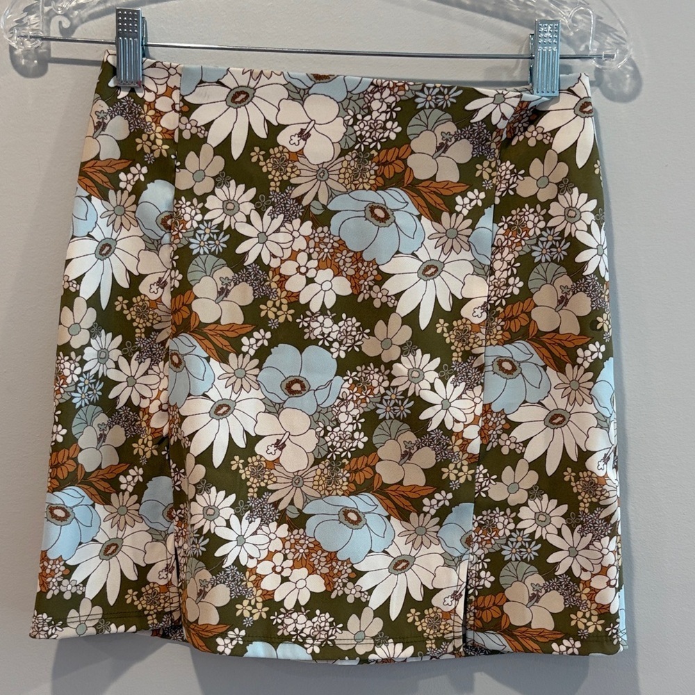 Altar'd State Floral Skater Skirt in Olive and Rust